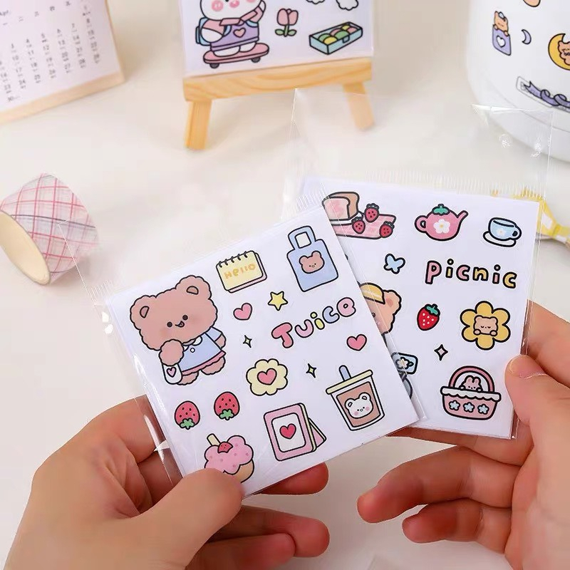 Miếng dán sticker 2D dễ thương, Sticker 2D cute ngẫu nhiên dán bình nước