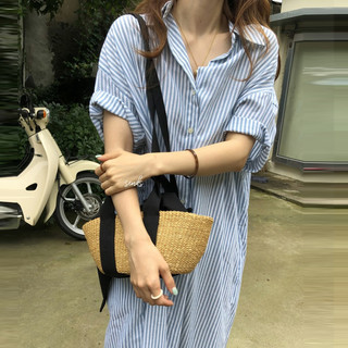 Đầm sơ mi kẻ sọc dáng suông TQ