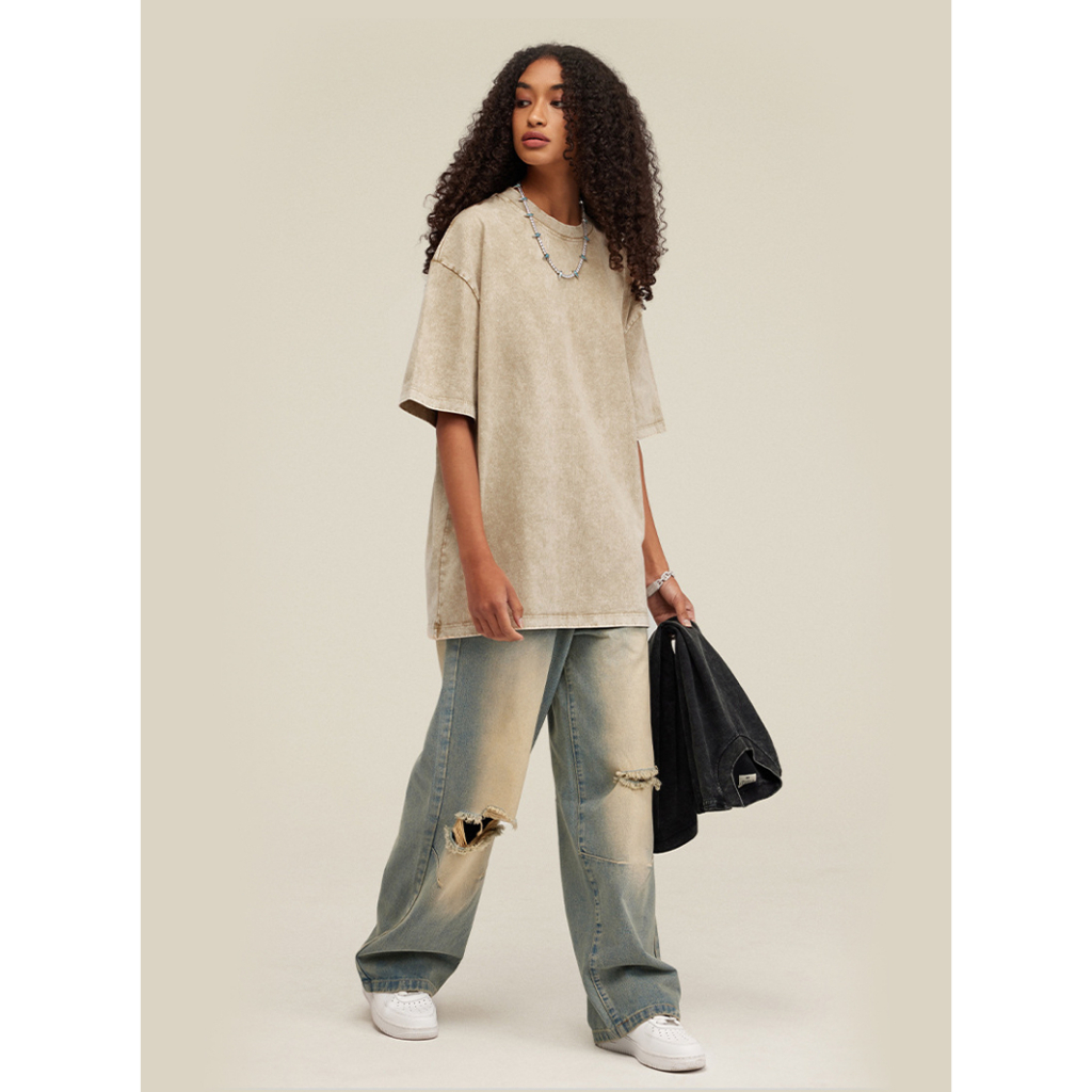 Áo Thun Wash Form Rộng Cao Cấp | BE Washed Basic Tee | 3T Streetwear