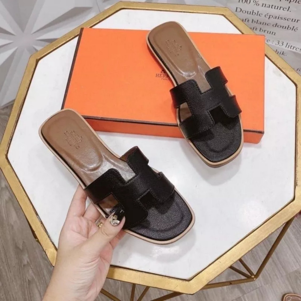 Free ship Dép nữ chữ H Da nhám siêu xinh , Dép Hm đế nâu cực đẹp