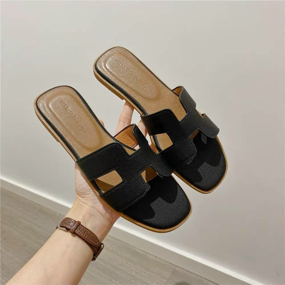 Free ship Dép nữ chữ H Da nhám siêu xinh , Dép Hm đế nâu cực đẹp