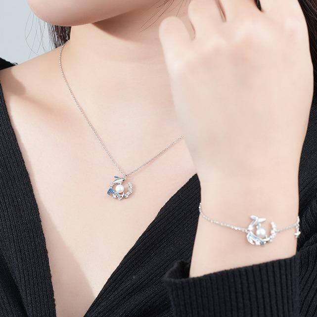 Dây chuyền Bạc Nữ S925 Đính Ngọc Trai Mặt Cá Voi Khảm Đá Tinh Tế - DB2832- Bảo Ngọc Jewelry