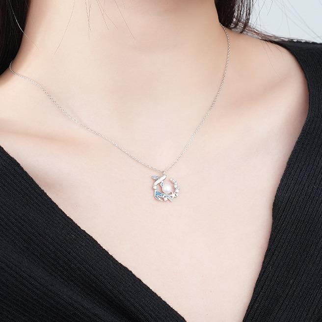 Dây chuyền Bạc Nữ S925 Đính Ngọc Trai Mặt Cá Voi Khảm Đá Tinh Tế - DB2832- Bảo Ngọc Jewelry