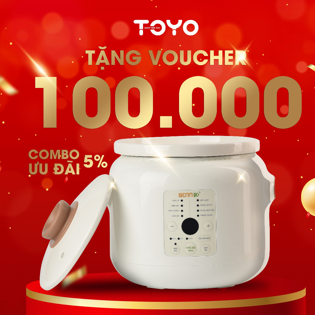 Nồi nấu chậm điện tử đa năng 8 chức năng Bennix dung tích 3L, nồi kho cá, hầm cháo