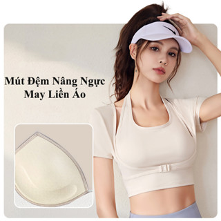 [Mút May Liền] Áo tập gym nữ tay ngắn, áo croptop có đệm mút nâng ngực, áo thun nữ tập gym yoga pilates CROP14