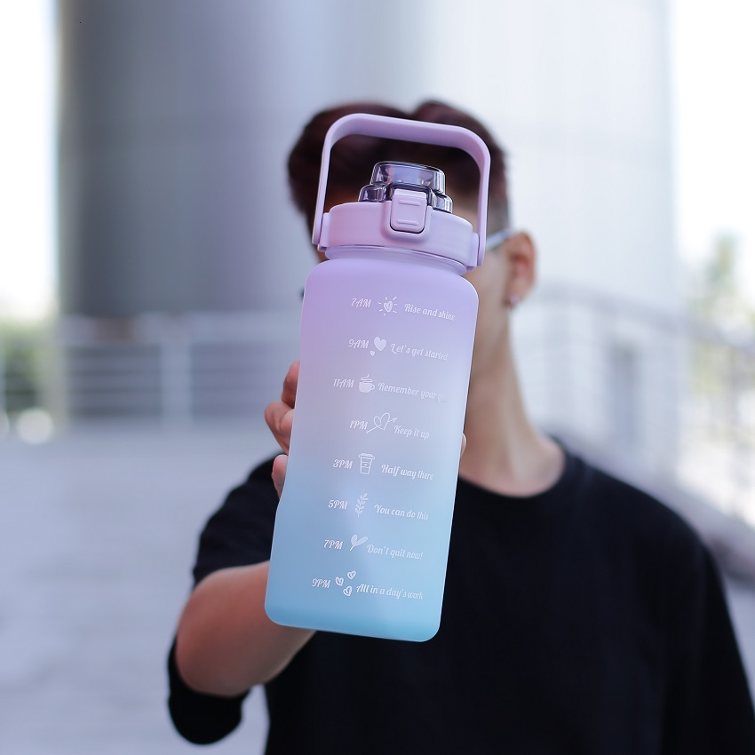 Bình nước 2 lít giữ nhiệt cute bình đựng nước 1 lít có vòi tập thể thao 1000ml chia vạch mini