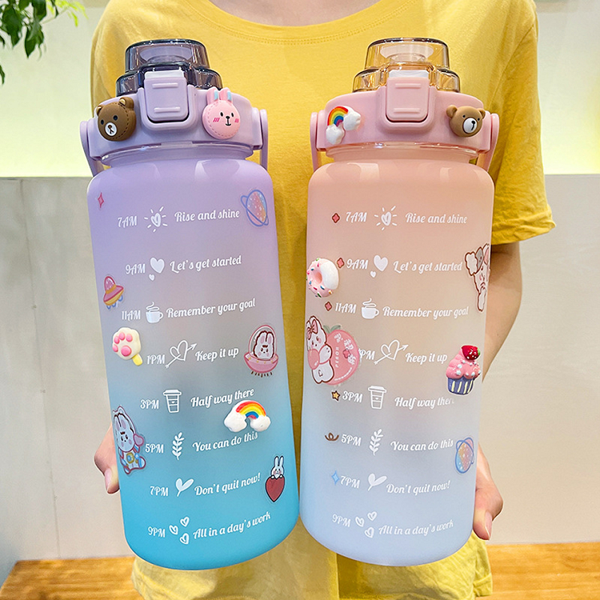 Bình nước 2 lít giữ nhiệt cute bình đựng nước 1 lít có vòi tập thể thao 1000ml chia vạch mini
