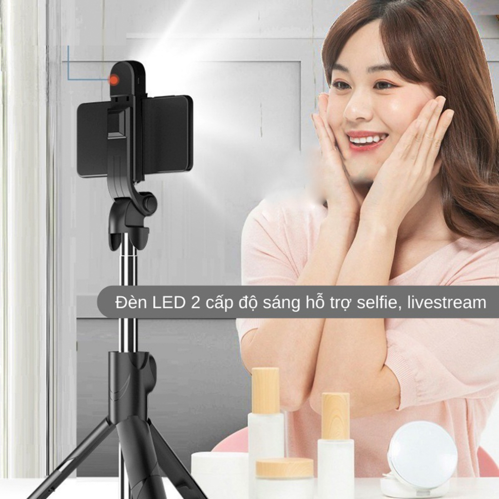 Gậy chụp ảnh 3 chân kèm remote, có đèn led trợ sáng - Gậy tự sướng selfie chụp hình điều khiển từ xa xoay nhiều góc độ