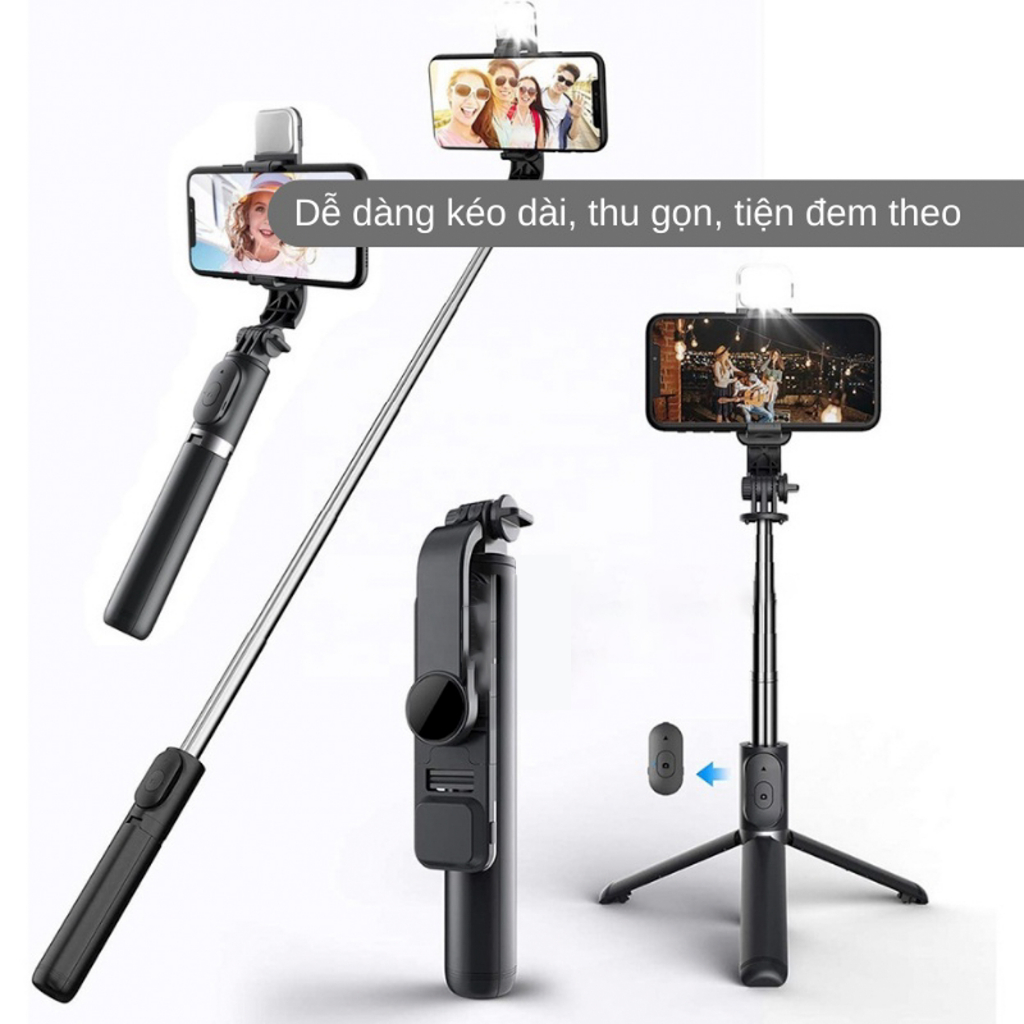 Gậy chụp ảnh 3 chân kèm remote, có đèn led trợ sáng - Gậy tự sướng selfie chụp hình điều khiển từ xa xoay nhiều góc độ