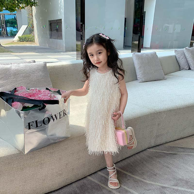 Đầm tua rua trắng kim sa (13kg-25kg) cao cấp cho bé gái tiểu thư sang chảnh