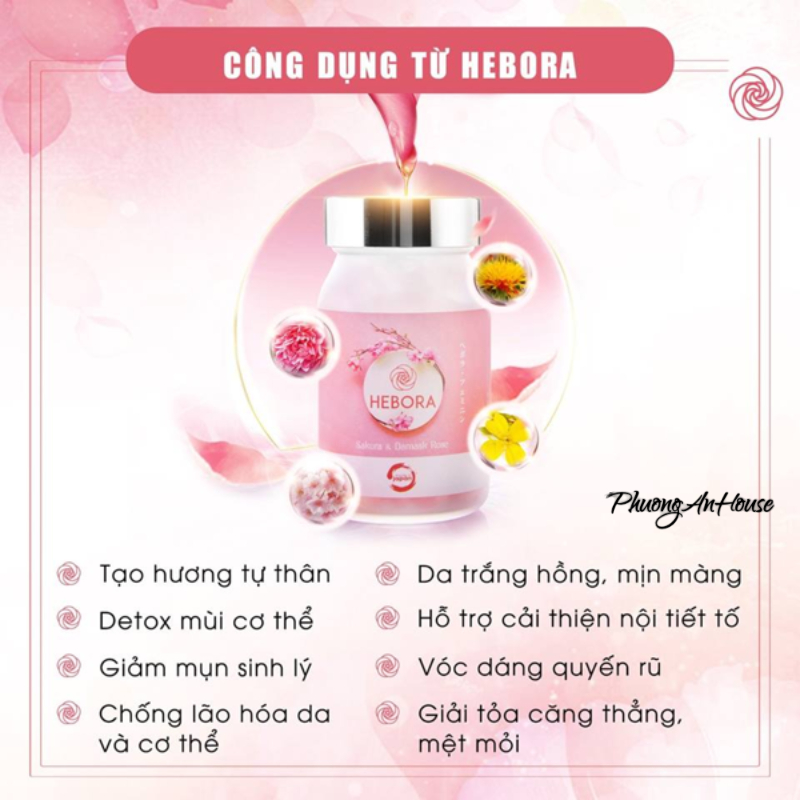 Viên uống tỏa hương HEBORA giúp thơm cơ thể trắng hồng mịn màng Hộp 60 viên - PHUONGANHOUSE