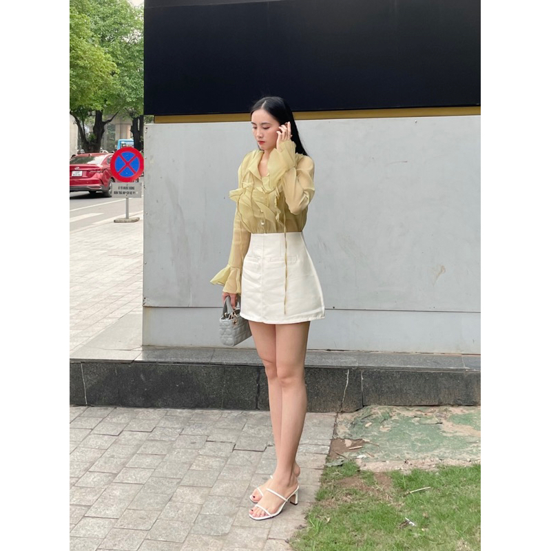 Áo voan viền bèo tiểu thư ống tay loe - Sarang Clothing