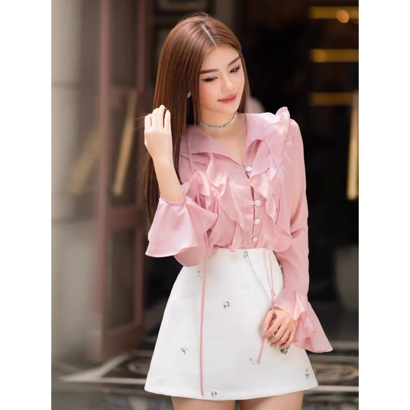 Áo voan viền bèo tiểu thư ống tay loe - Sarang Clothing