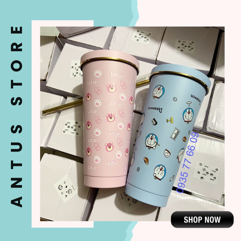 Ly giữ nhiệt Gấu dâu Lotso , Ly Giữ nhiệt Thái Lan 750ml Doremon dễ thương [Tặng Túi]