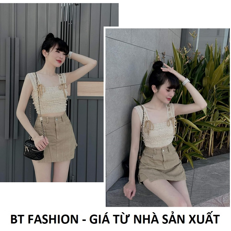 Áo Ren 2 Hai Dây Bản To Croptop Phối Nơ Tiểu Thư - BT Fashion (2 Mẫu để Chọn) AT02