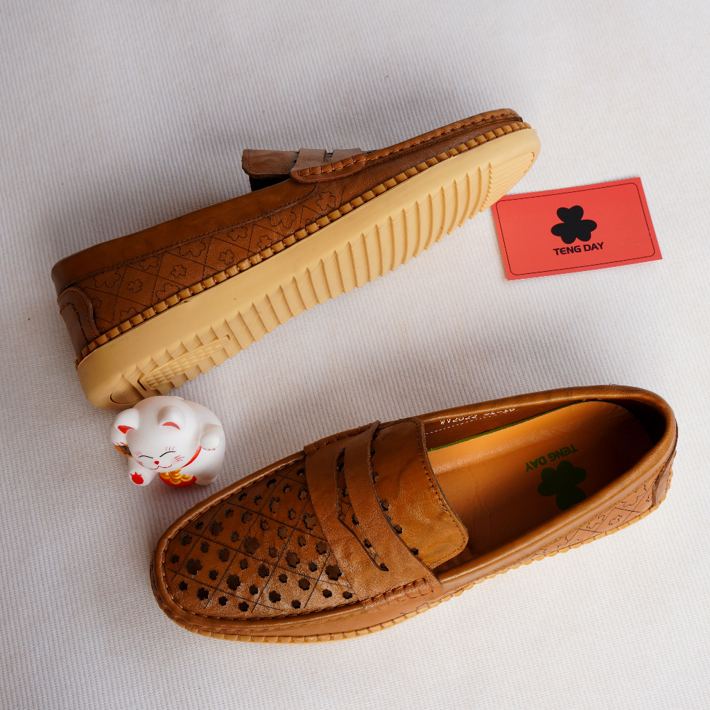 Giày Lười Hè Nam Thời Trang, Da Bò Thật Đế Cao Su, Thoáng Mát, Êm Ái. Tengday Vietnam - Màu Vàng, Nâu, Đen