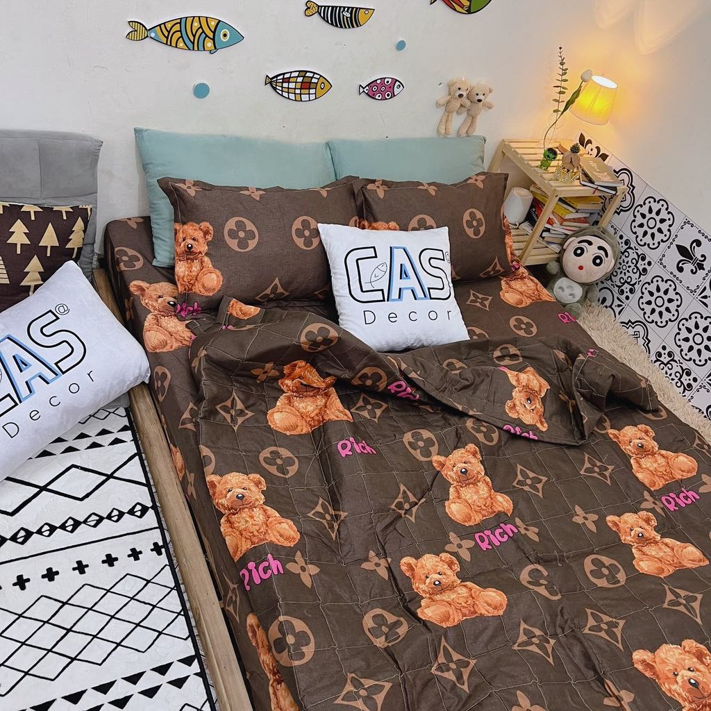Bộ Chăn Ga Gối Cotton Poly CAS Decor - Hình Gấu Nâu  Đủ Size