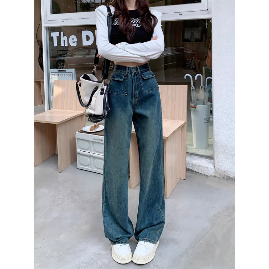 Quần jean ống rộng phối 2 túi hộp phía trước kiểu Quãng Châu MS588 | BigBuy360 - bigbuy360.vn