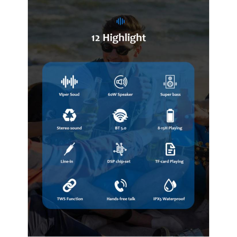 Loa Bluetooth 5.0 Không Dây Di Động Xdobo X8 II, Công suất 60W, TWS, Siêu trầm, Chống Nước IPX5, Thời Gian Phát 8-15h