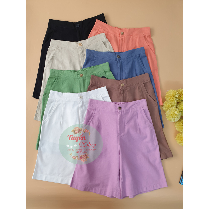 Quần ngố linen lưng nửa thun