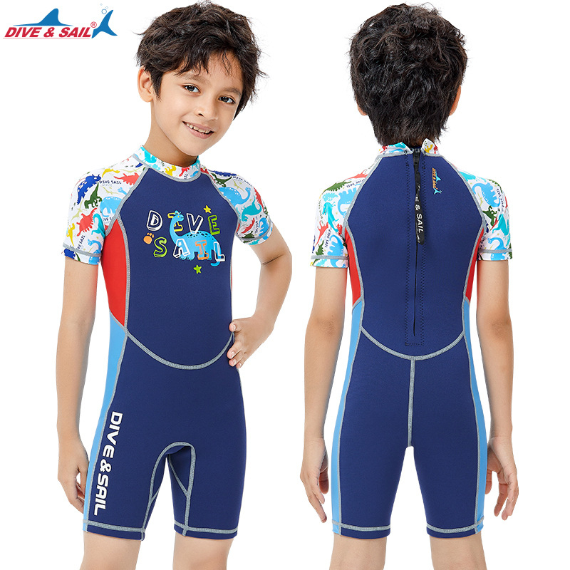 Đồ bơi bé trai, giữ nhiệt, liền thân tay dài quần dài chống nắng, chất liệu Cao su neoprene dày 2mm size từ 14kg - 36kg