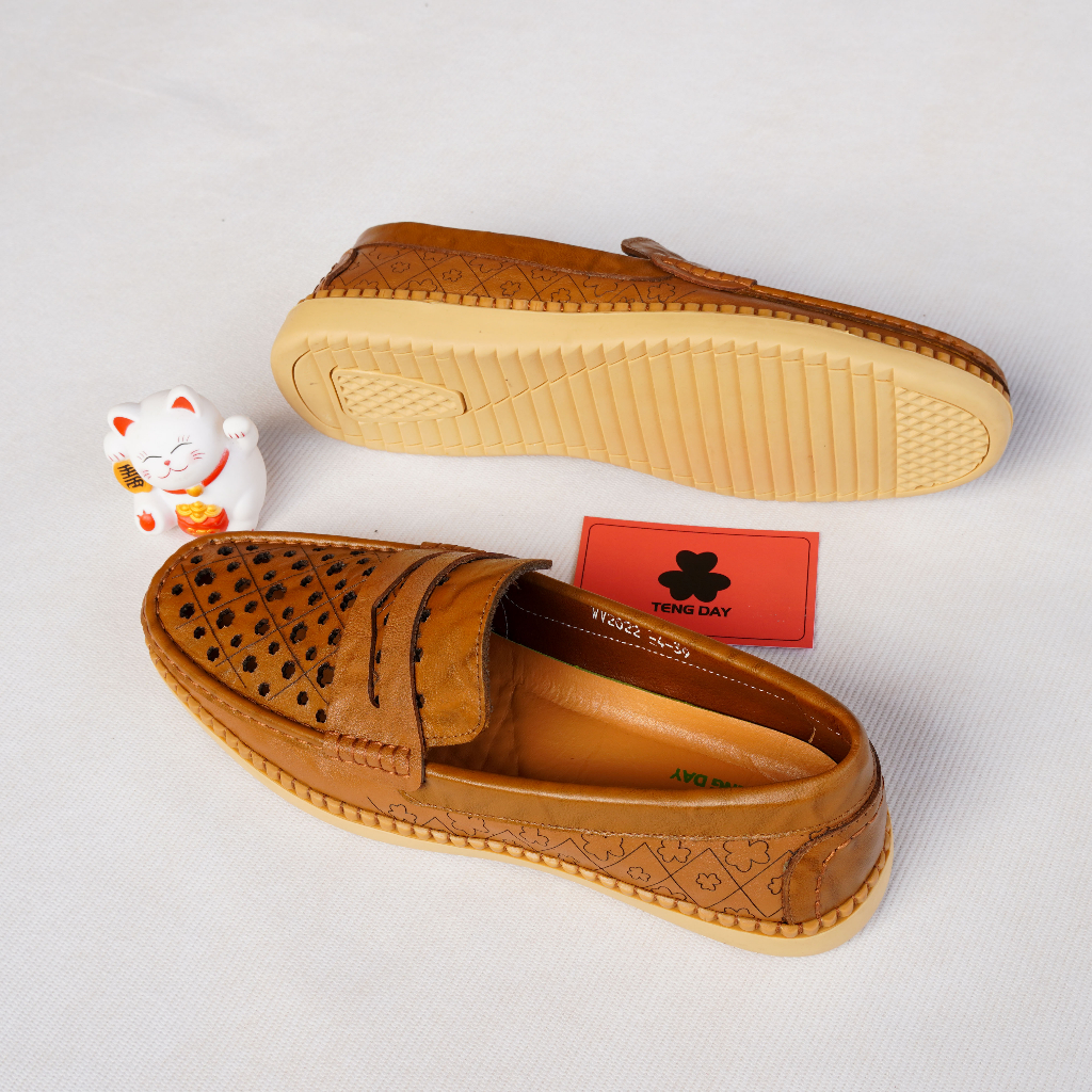 Giày Lười Hè Nam Thời Trang, Da Bò Thật Đế Cao Su, Thoáng Mát, Êm Ái. Tengday Vietnam - Màu Vàng, Nâu, Đen