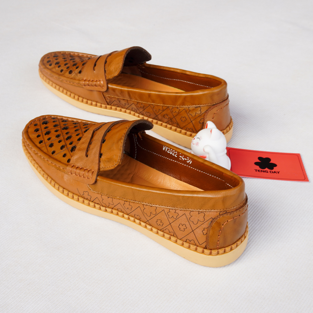 Giày Lười Hè Nam Thời Trang, Da Bò Thật Đế Cao Su, Thoáng Mát, Êm Ái. Tengday Vietnam - Màu Vàng, Nâu, Đen