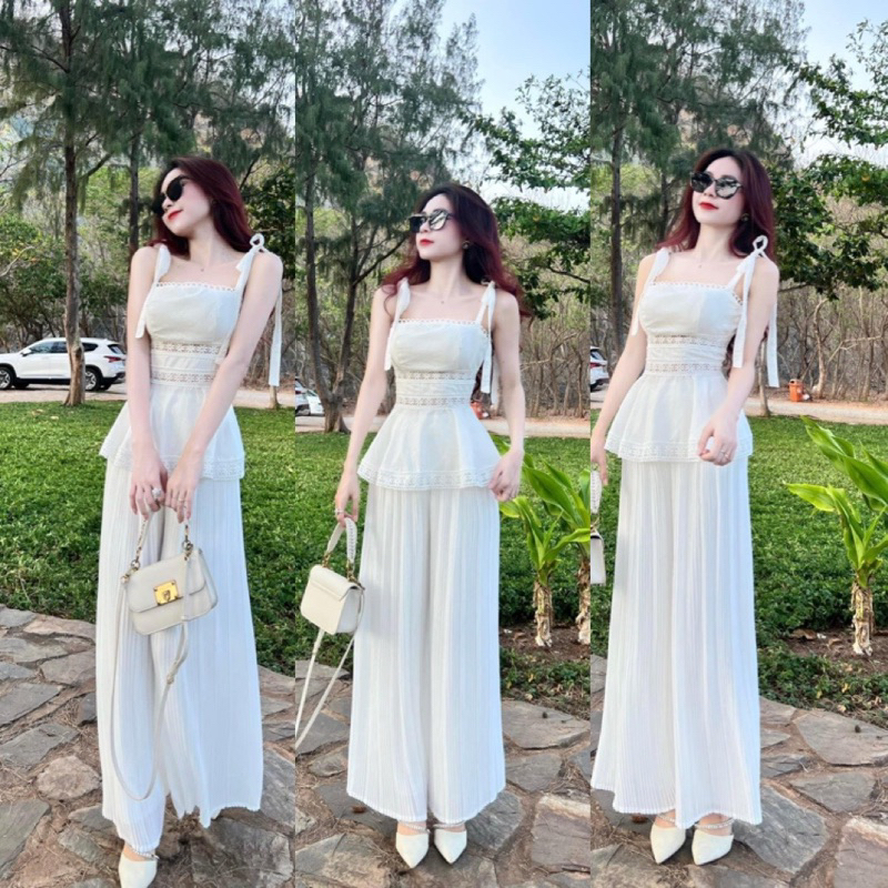 Set áo 2s + quần suông xếp ly ống rộng