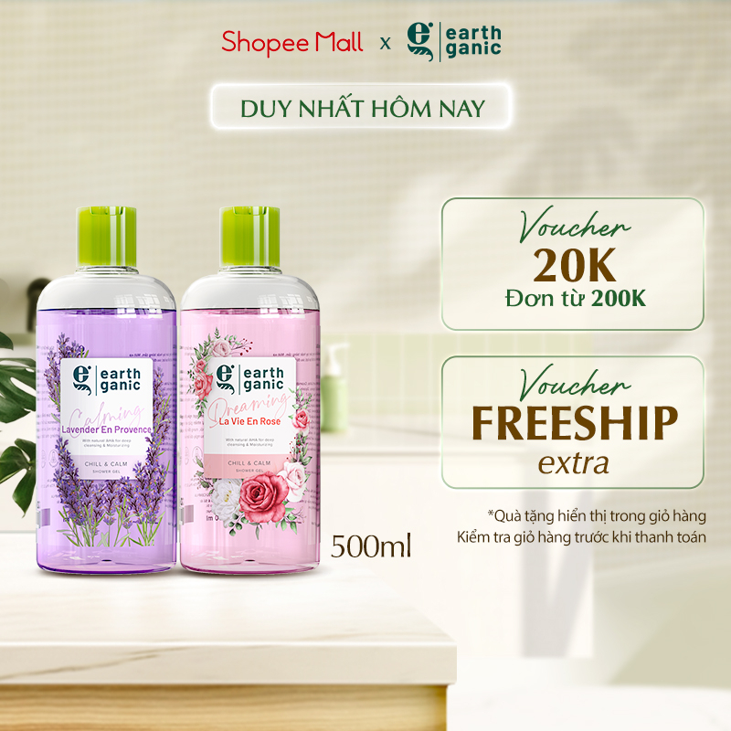 Combo 2 Sữa Tắm Dưỡng Ẩm Làm Sạch Sâu Hương Hoa Lavender Kết Hợp Earthganic 500ml/1 Chai