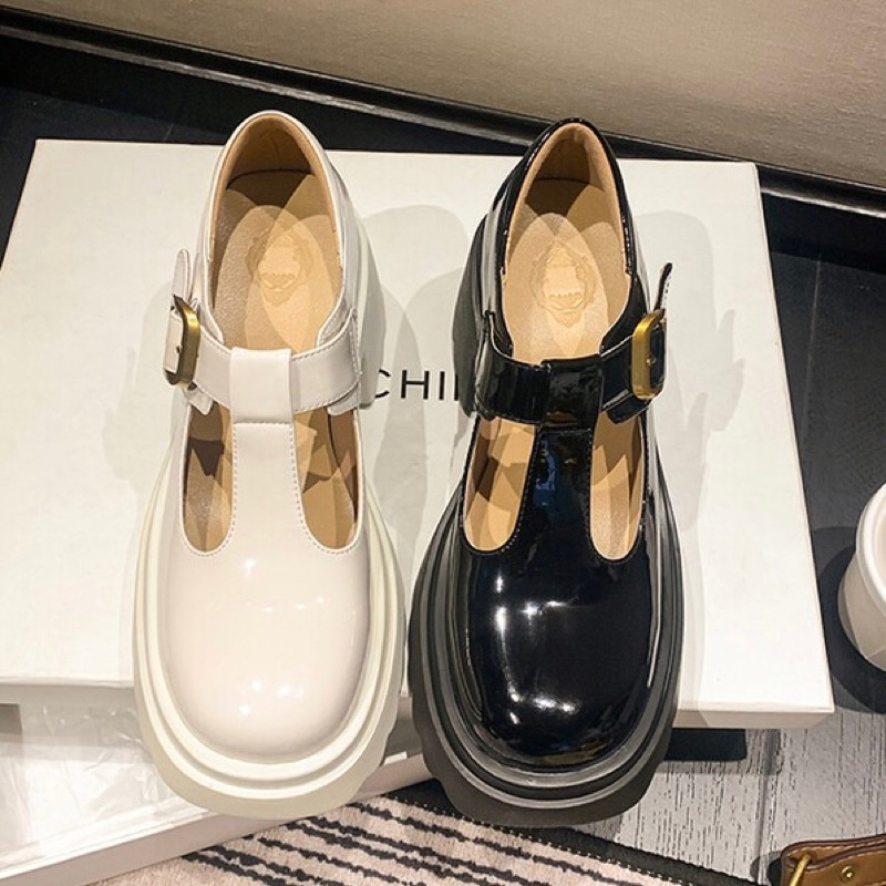 ORDER 🍂 Giày mũi tròn da bò trơn khoen vuông vàng đồng đế chunky cao su 8,5cm 34-39