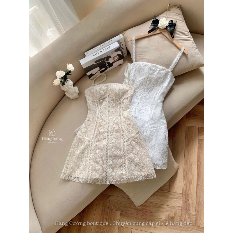 Đầm - Váy hai dây ren hoạ tiết tiểu thư