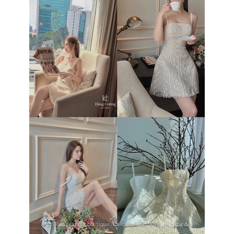 Đầm - Váy hai dây ren hoạ tiết tiểu thư