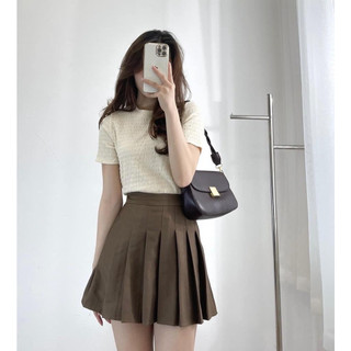 Áo xốp nhăn cộc tay dáng vừa ôm tay ngắn