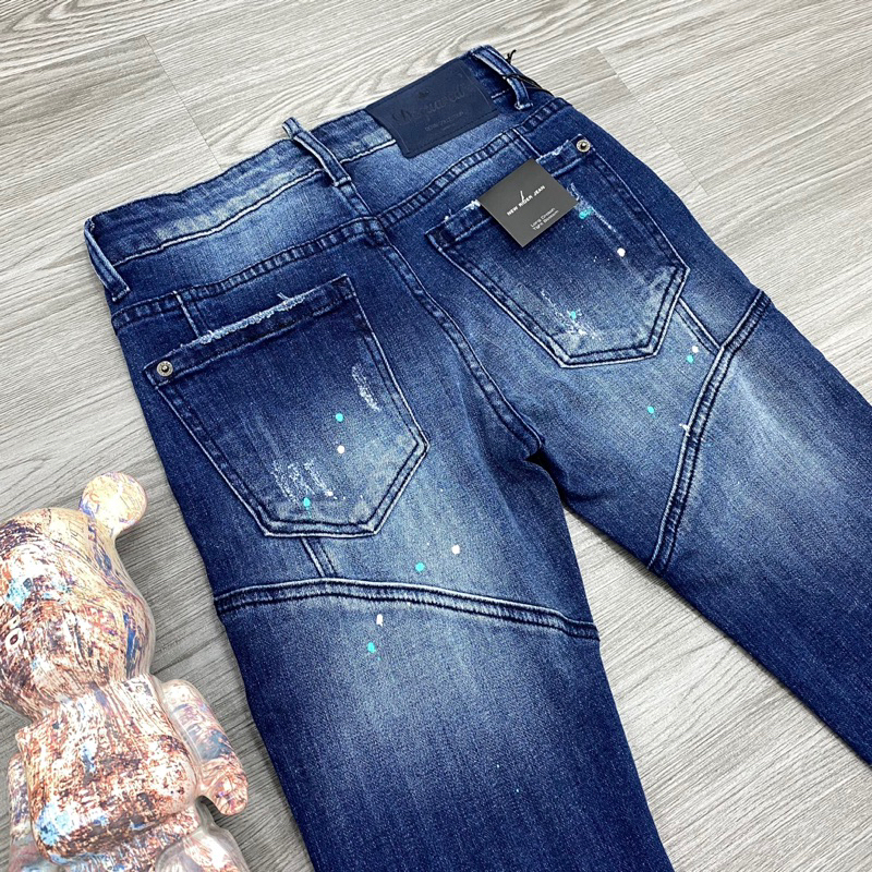 Quần jean nam dsq2 xanh khoá lệch dáng biker ,quần bò nam dsq2 chấm sơn phối khóa thời trang cao cấp