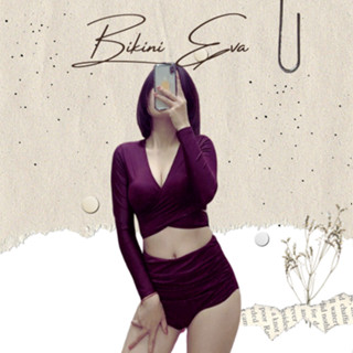 Bikini bộ bơi đồ bơi đi biển tay dài quần nhún lưng cao kín đáo che khuyết điểm (màu nho) EVA shop TDDCT