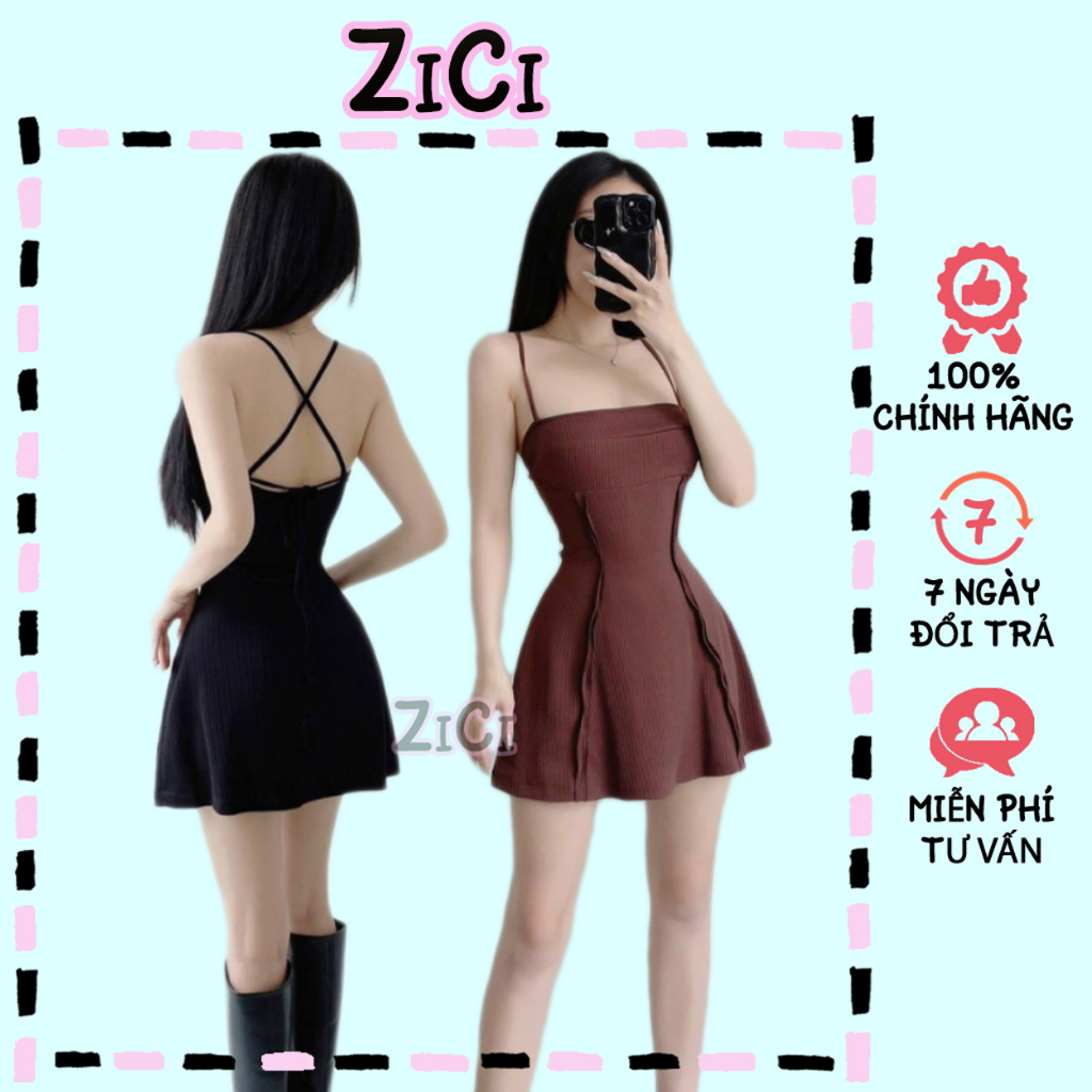 Váy body 2 dây dáng ngắn hở lưng, đầm ôm nữ cá tính gợi cảm Zici BD2SN003