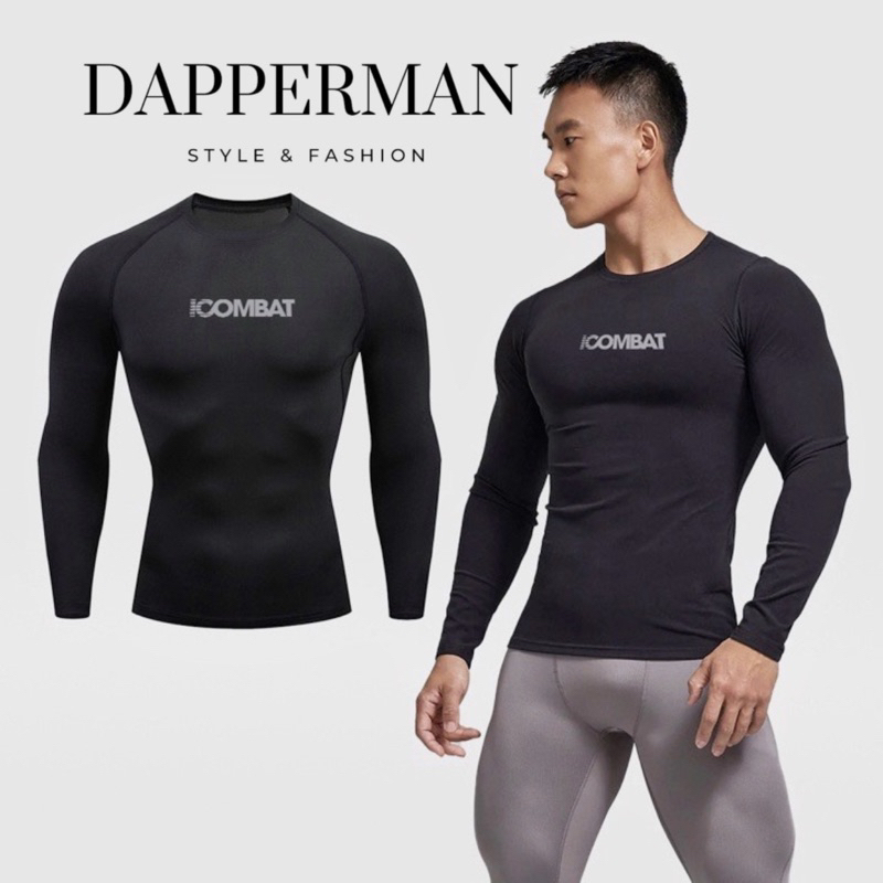 Áo thể thao nam tay dài tập gym giữ nhiệt in chữ ICOMBAT thể thao vận động DAPPERMAN