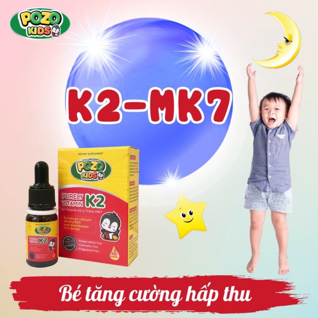 Vitamin K2 Tinh Khiết Pozokids PP bởi Ấm Baby Hấp Thu Và Phân Bổ Canxi Vào Xương Cho Bé Cao Lớn 8ml Ấm Gift Decor