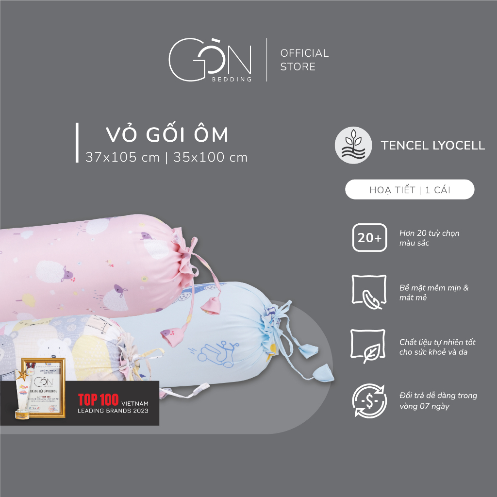 [Nhiều màu] 01 Vỏ Gối Ôm Gòn Bedding Lụa Tencel 60s Cao Cấp Hoạ Tiết 37x105 cm (siêu mềm, không xù lông)