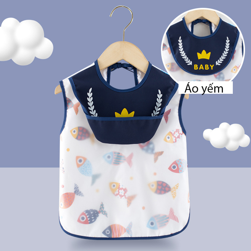 Áo Ăn Dặm Chống Nước Ngắn Tay Máng Hứng Ngang Ngực Thông Minh