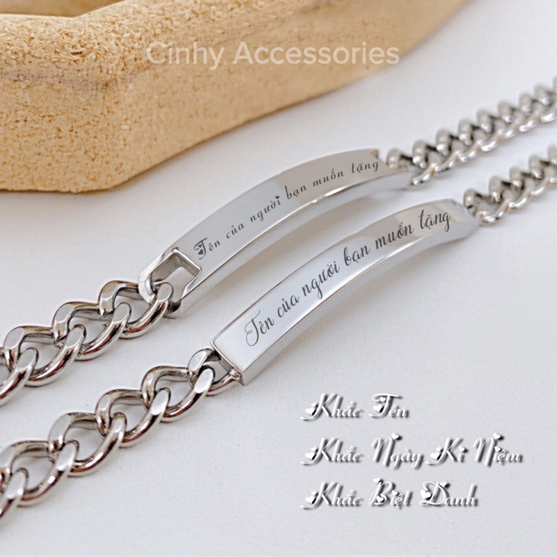 Vòng tay đôi bạch kim Cinhy Accessories khắc tên theo yêu cầu - LT03