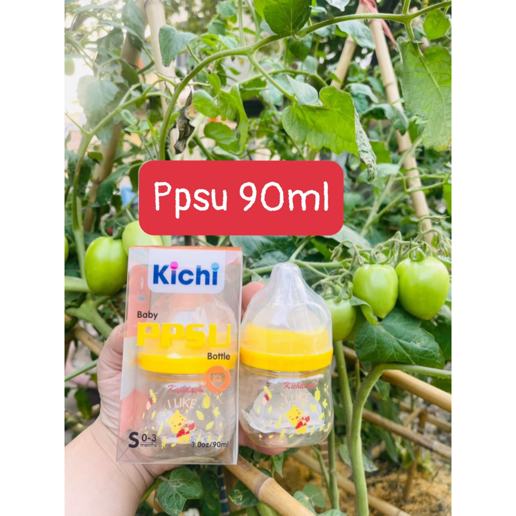 Bình sữa cổ rộng PPSU 90ml/160ml/280ml CẢM BIẾN NHIỆT cao cấp kèm 2 núm ti cho bé KICHILACHI chính hãng