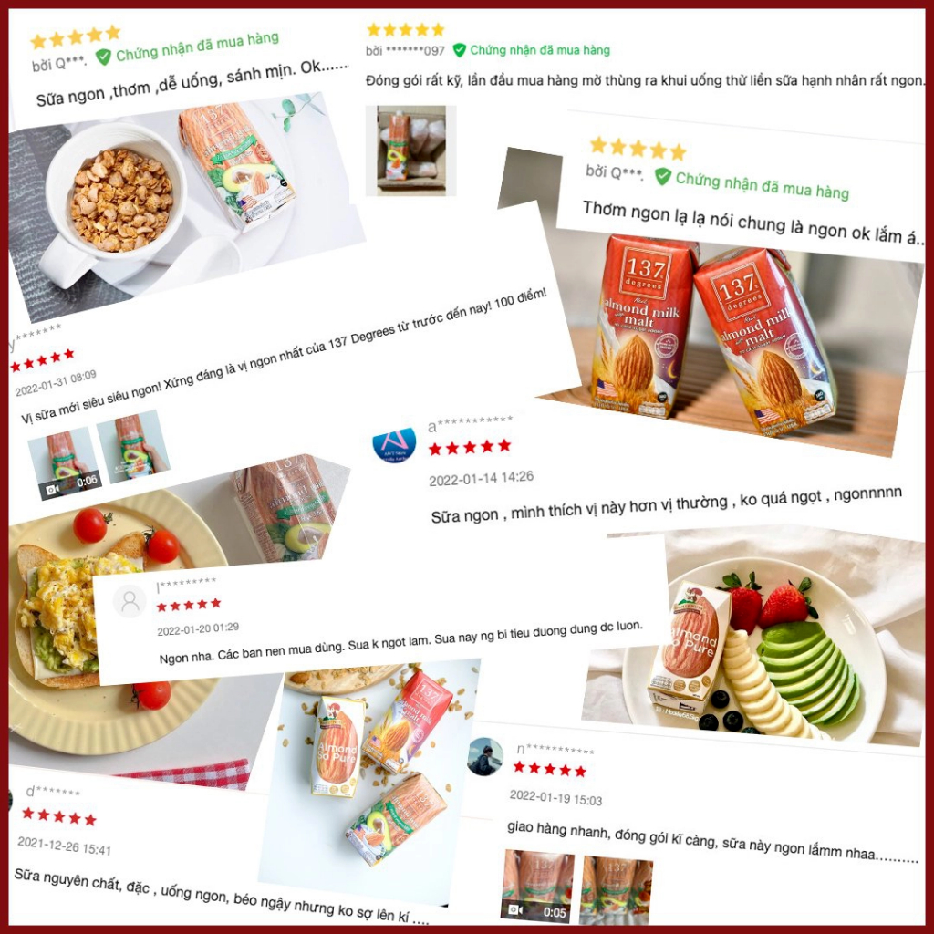 Thùng Sữa Hạt Nguyên Chất 137 Degrees Thái Lan 180ml x 36 Hộp