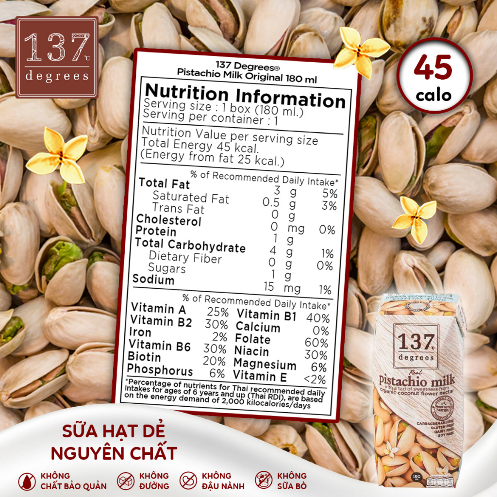 Thùng Sữa Hạt Nguyên Chất 137 Degrees Thái Lan 180ml x 36 Hộp
