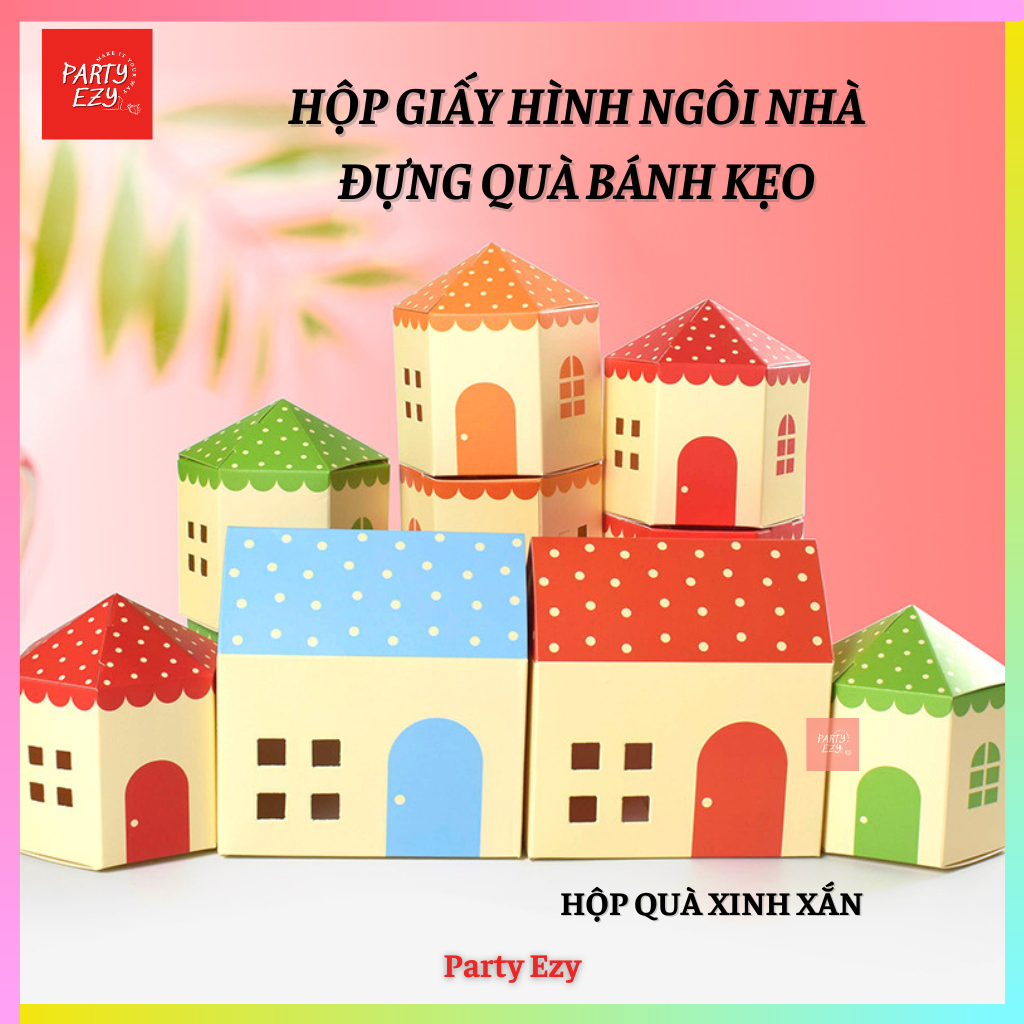 HỘP GIẤY HÌNH NGÔI NHÀ ĐỰNG QUÀ BÁNH KẸO NHIỀU MÀU SẮC ĐÁNG YÊU