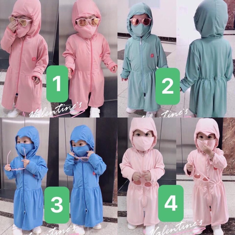 Áo chống nắng toàn thân chất cotton thoáng mát cao cấp không gây bí dành cho bé Trái -Gái (tặng kèm khẩu trang)