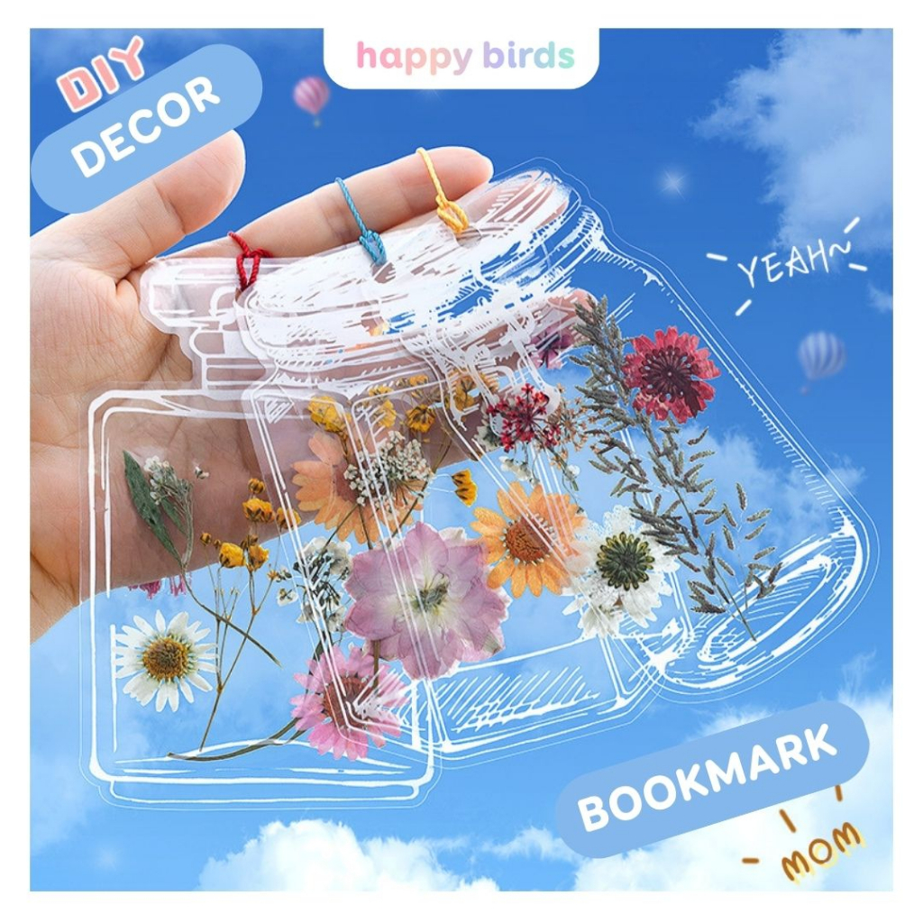 Bookmark thẻ đánh dấu sách trong suốt đựng hoa khô vĩnh cửu trang trí sticker chống nước đánh dấu trang HappyBirds