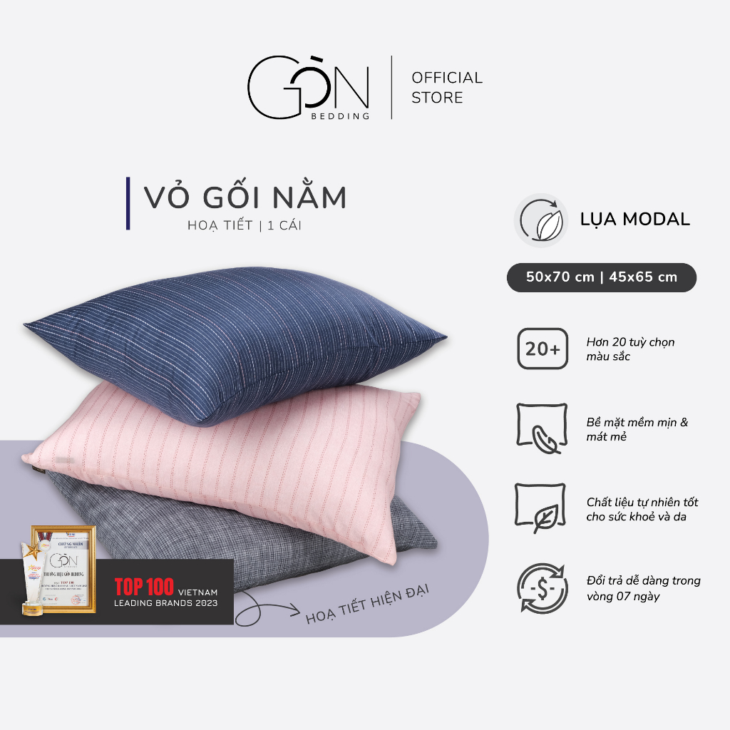 [Nhiều mẫu] 01 Vỏ Gối Nằm Gòn Bedding Lụa Modal Hàn Quốc 50x70 cm Họa Tiết Hiện Đại