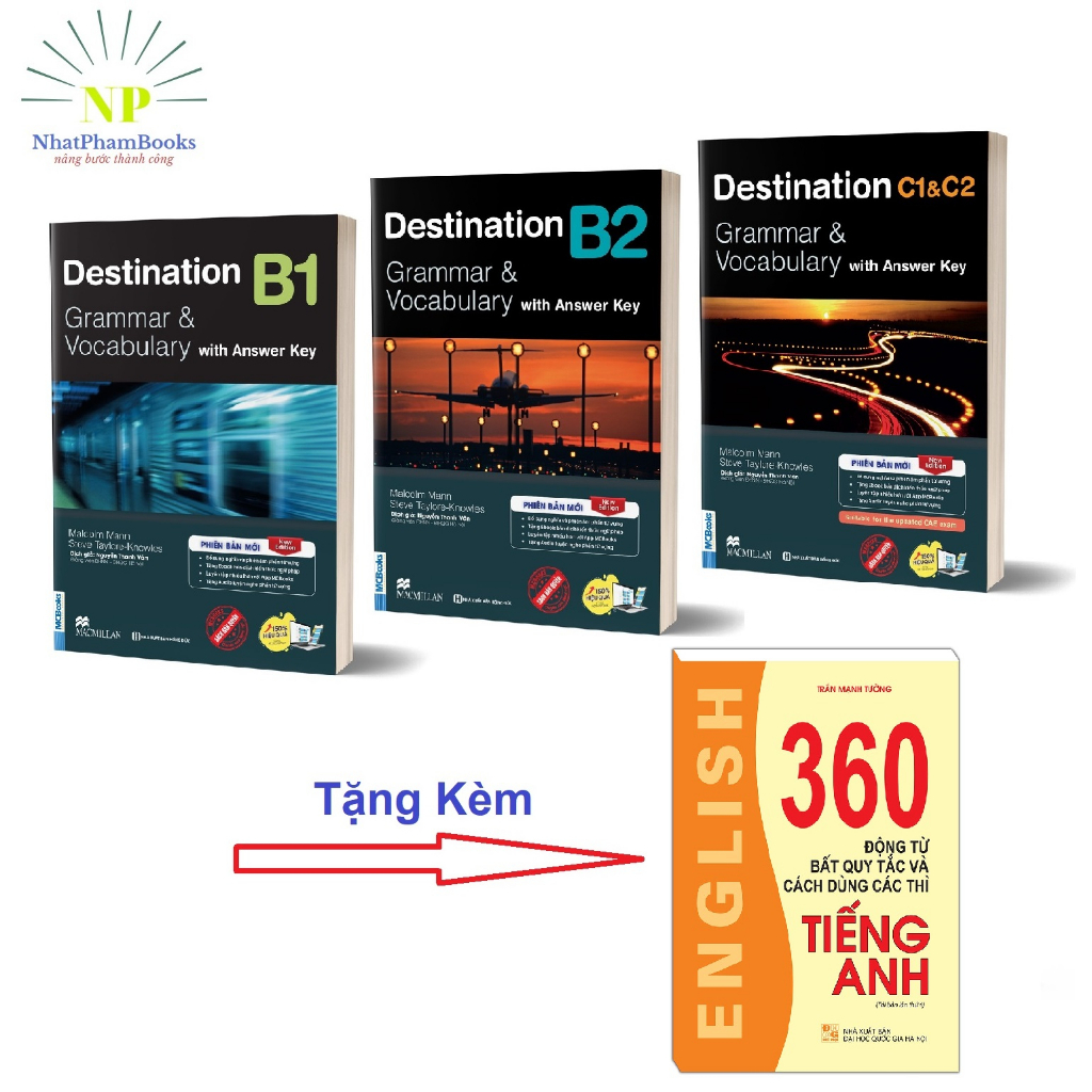 Sách - Combo 3 Cuốn Destination Grammar & Vocabulary B1, B2 Và C1&C2 Tặng 360 Động Từ Bất Quy Tắc Và 12 Thì Tiếng Anh