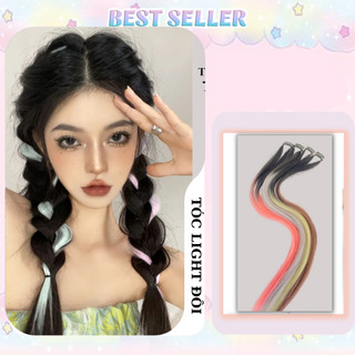 Tóc giả highlight tết bím dài xoăn tự nhiên-tóc giả 2 mảnh dài 60cm dành cho nữ